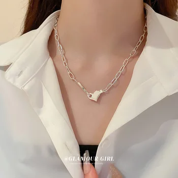 Мода сребърен цвят снаждане верига сърце огърлица за жени луксозен дизайнер бижута аксесоари ново в колиета Y2k корейски Изображение