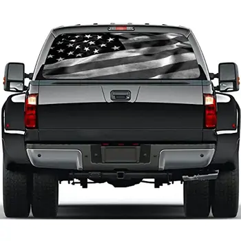 Стикери за камиони American Flag Window Decal Black & White, патриотични стикери за камиони Заден прозорец, автомобилни стикери и графики S Изображение